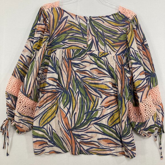 New Zac & Rachel XL Colorful Lace Detail Square Neck Cottgecore Feminine Blouse - Picture 8 of 10